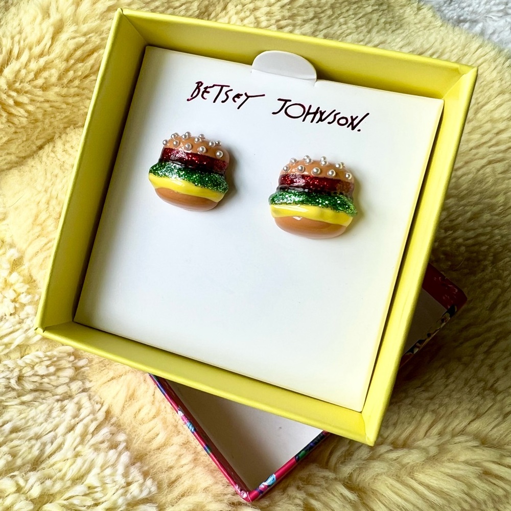 Betsey Johnson Hamburger Stud Earrings  | NEW
